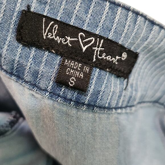 Velvet Heart Blue Chambray Stripe Sleeveless One-Piece Wide Leg Jumpsuit Small - Picture 8 of 12